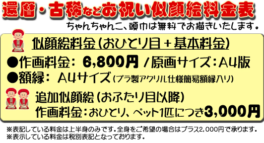 還暦・古稀などお祝い似顔絵料金表